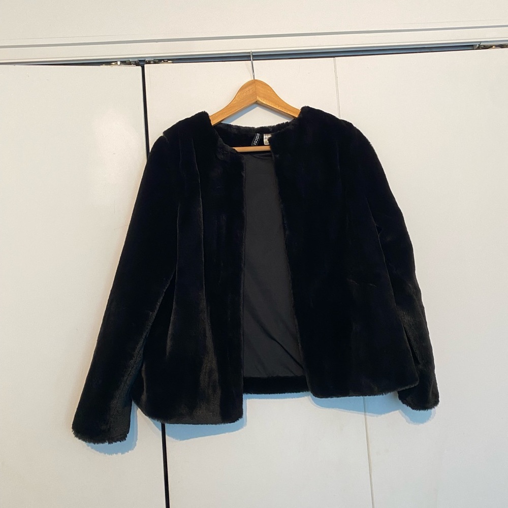 Faux Fur Black Coat, Medium